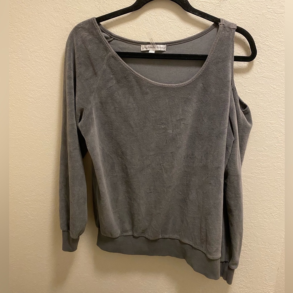 Young Fabulous & Broke Gray Jacee Velour Cold Shoulder Sweatshirt.